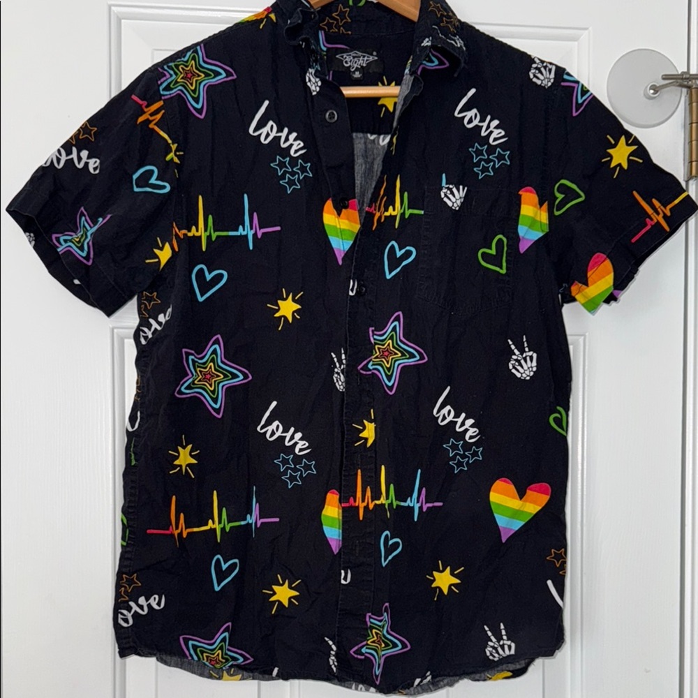 Black and Rainbow Button-Up Medium - Picture 1 of 8